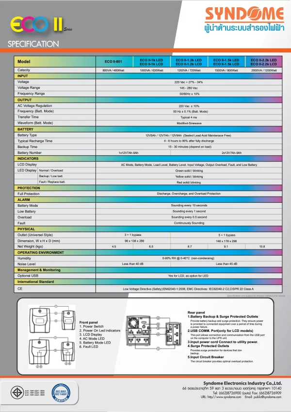 SYNDOME ECO II-1000-LCD 1000VA/630W - Image 3