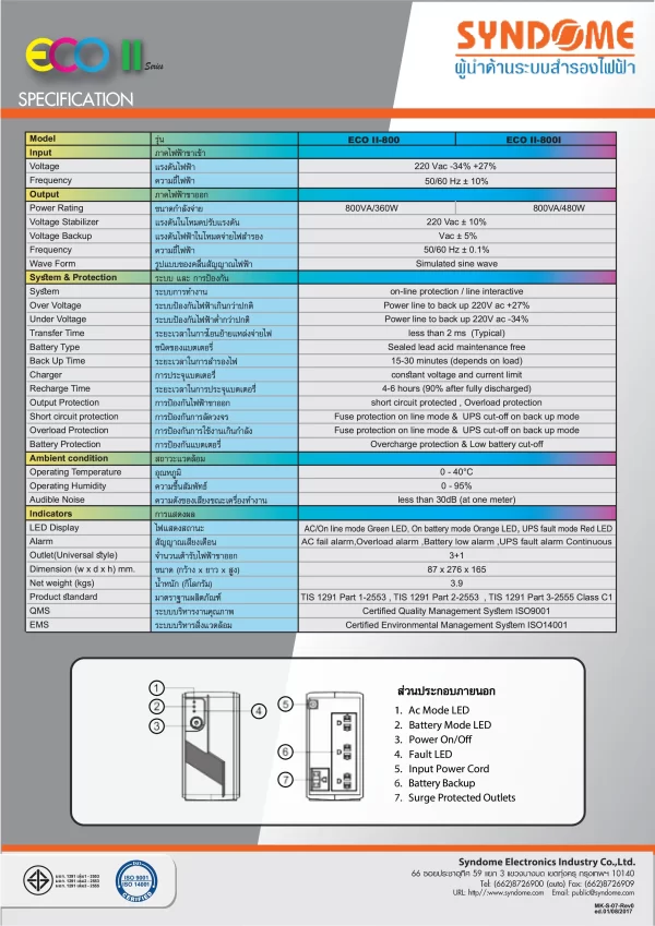 SYNDOME ECO II-800I 800VA/480W - Image 3