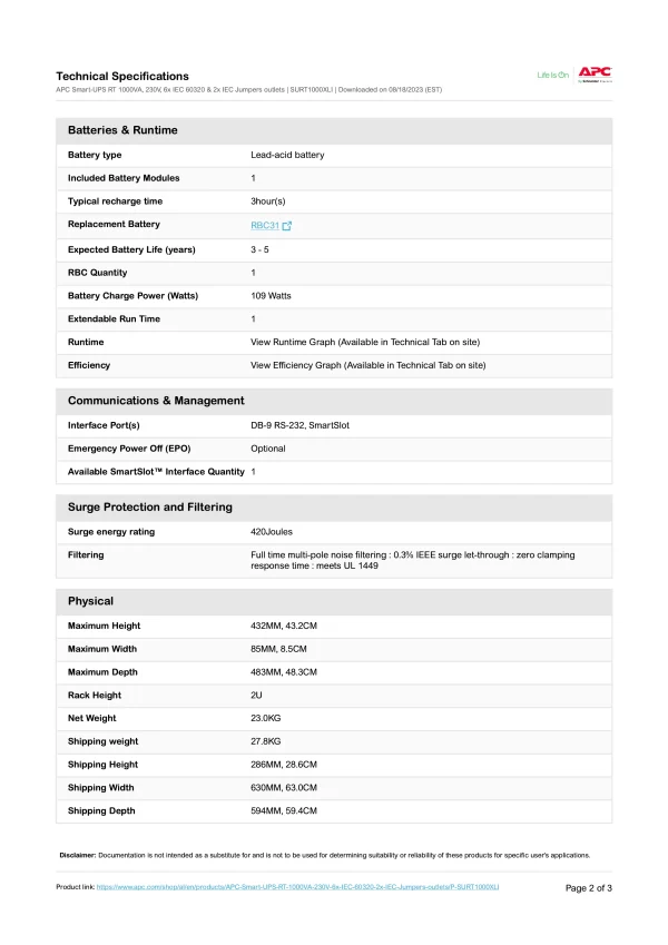 APC- Smart-UPS RT 1000VA/700W - Image 4