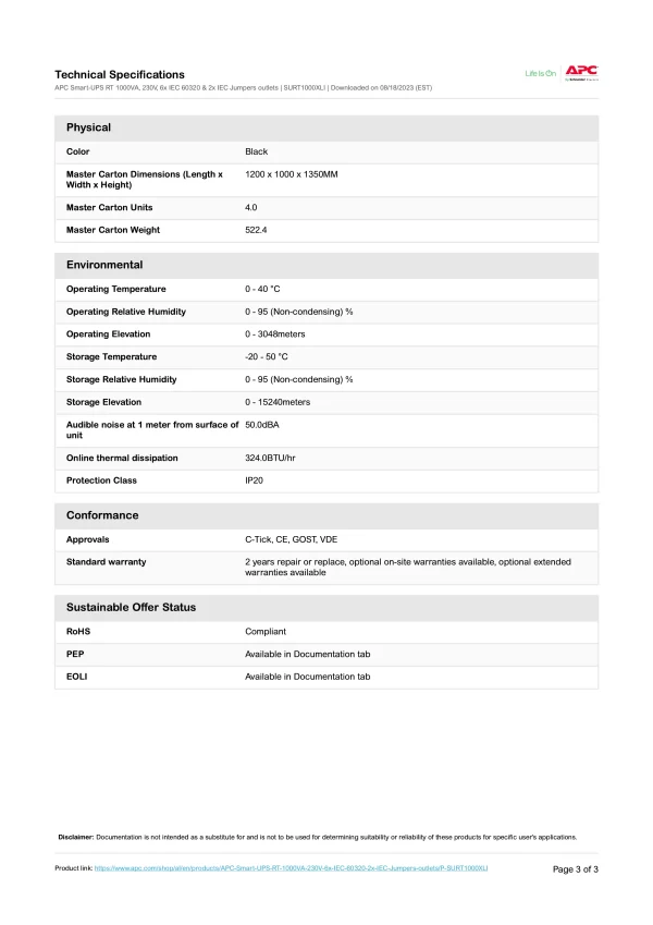 APC- Smart-UPS RT 1000VA/700W - Image 3